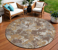 8 Brown Beige And Gray Round Floral Washable Indoor Outdoor Area Rug