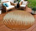 8 Copper Brown And Beige Round Striped Washable Indoor Outdoor Area Rug