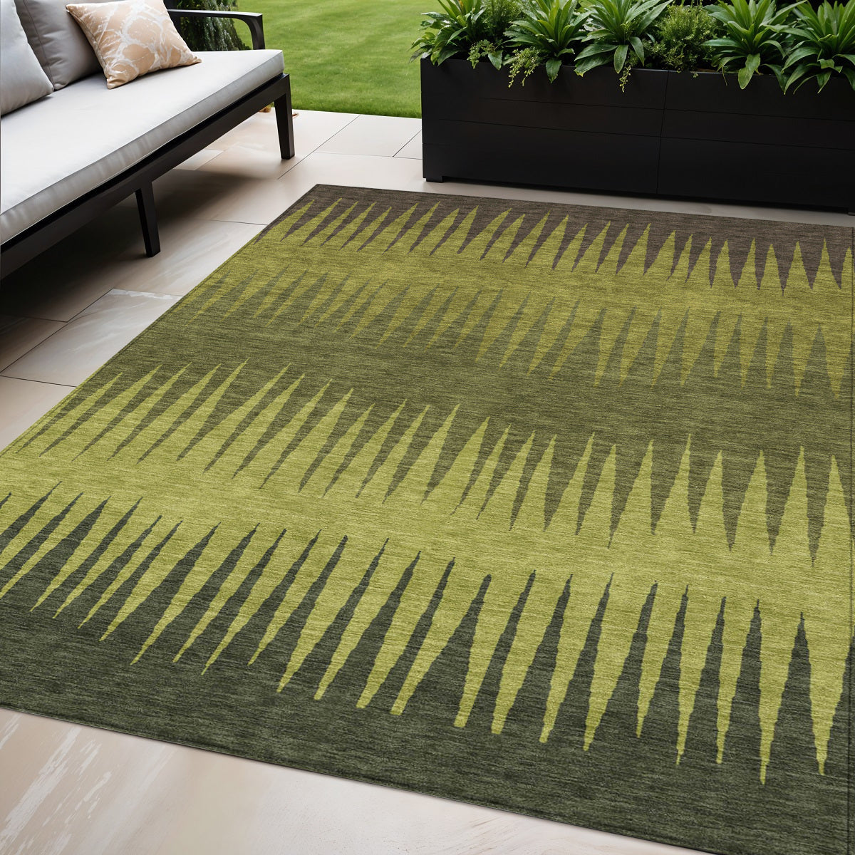 5 X 8 Olive Green Dark Green And Brown Striped Washable Indoor Outdoor Area Rug