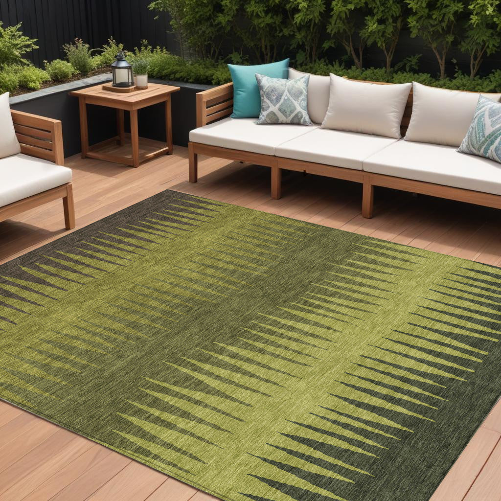 10 X 14 Olive Green Dark Green And Brown Striped Washable Indoor Outdoor Area Rug