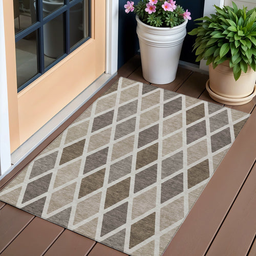 3 X 5 Beige Gray And Brown Geometric Washable Indoor Outdoor Area Rug