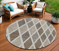 8 Beige Gray And Brown Round Geometric Washable Indoor Outdoor Area Rug