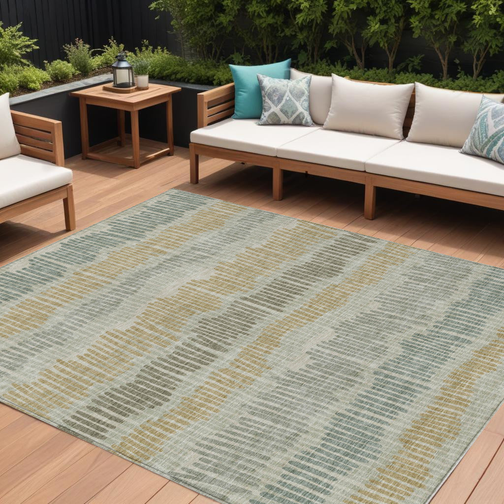 8 X 10 Beige Brown And Gray Striped Washable Indoor Outdoor Area Rug