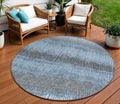 8 Blue Black And Gray Round Striped Washable Indoor Outdoor Area Rug