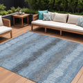 8 X 10 Blue Black And Gray Striped Washable Indoor Outdoor Area Rug