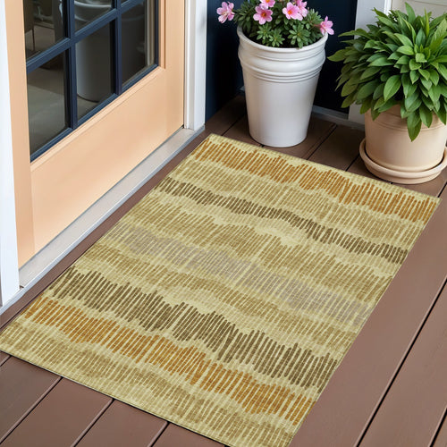 3 X 5 Gold Brown And Gray Striped Washable Indoor Outdoor Area Rug