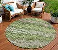 8 Olive Green And Gray Round Striped Washable Indoor Outdoor Area Rug