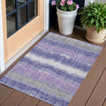 3 X 5 Purple And Gray Striped Washable Indoor Outdoor Area Rug
