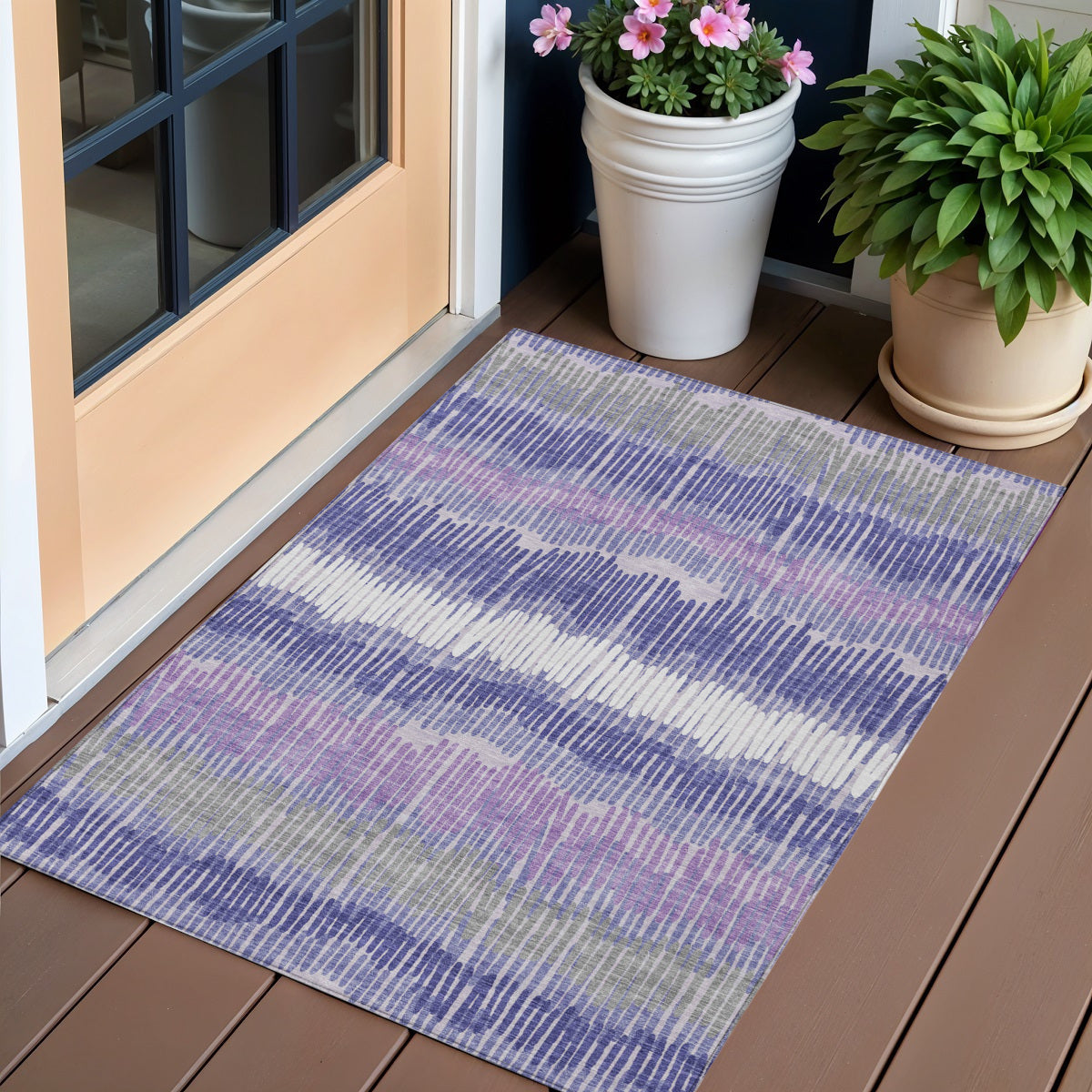 3 X 5 Purple And Gray Striped Washable Indoor Outdoor Area Rug