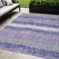 5 X 8 Purple And Gray Striped Washable Indoor Outdoor Area Rug