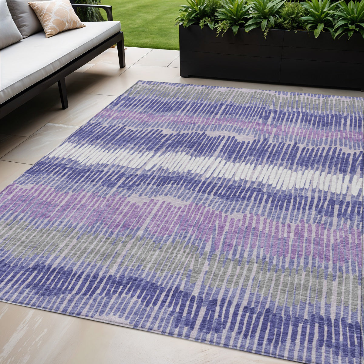 5 X 8 Purple And Gray Striped Washable Indoor Outdoor Area Rug