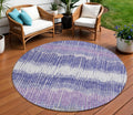 8 Purple And Gray Round Striped Washable Indoor Outdoor Area Rug