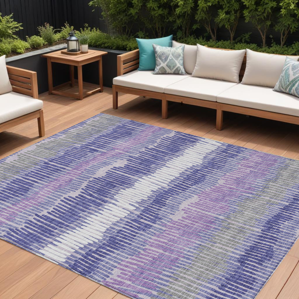 8 X 10 Purple And Gray Striped Washable Indoor Outdoor Area Rug