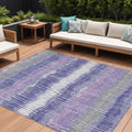9 X 12 Purple And Gray Striped Washable Indoor Outdoor Area Rug
