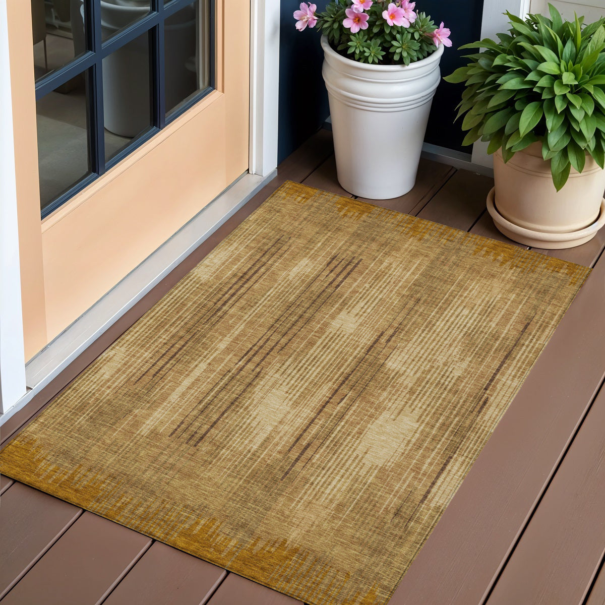 3 X 5 Copper And Brown Striped Washable Indoor Outdoor Area Rug
