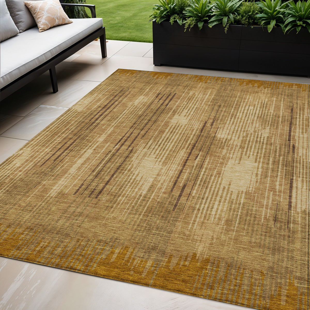 5 X 8 Copper And Brown Striped Washable Indoor Outdoor Area Rug