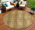 8 Copper And Brown Round Striped Washable Indoor Outdoor Area Rug