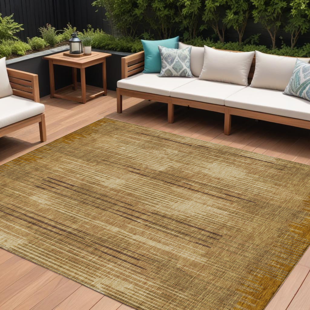 8 X 10 Copper And Brown Striped Washable Indoor Outdoor Area Rug
