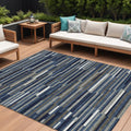 10 X 14 Navy Blue Striped Washable Indoor Outdoor Area Rug