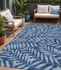 5 X 8 Navy Blue And Light Blue Floral Washable Indoor Outdoor Area Rug