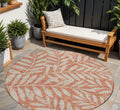 8 Salmon And Gray Round Floral Washable Indoor Outdoor Area Rug