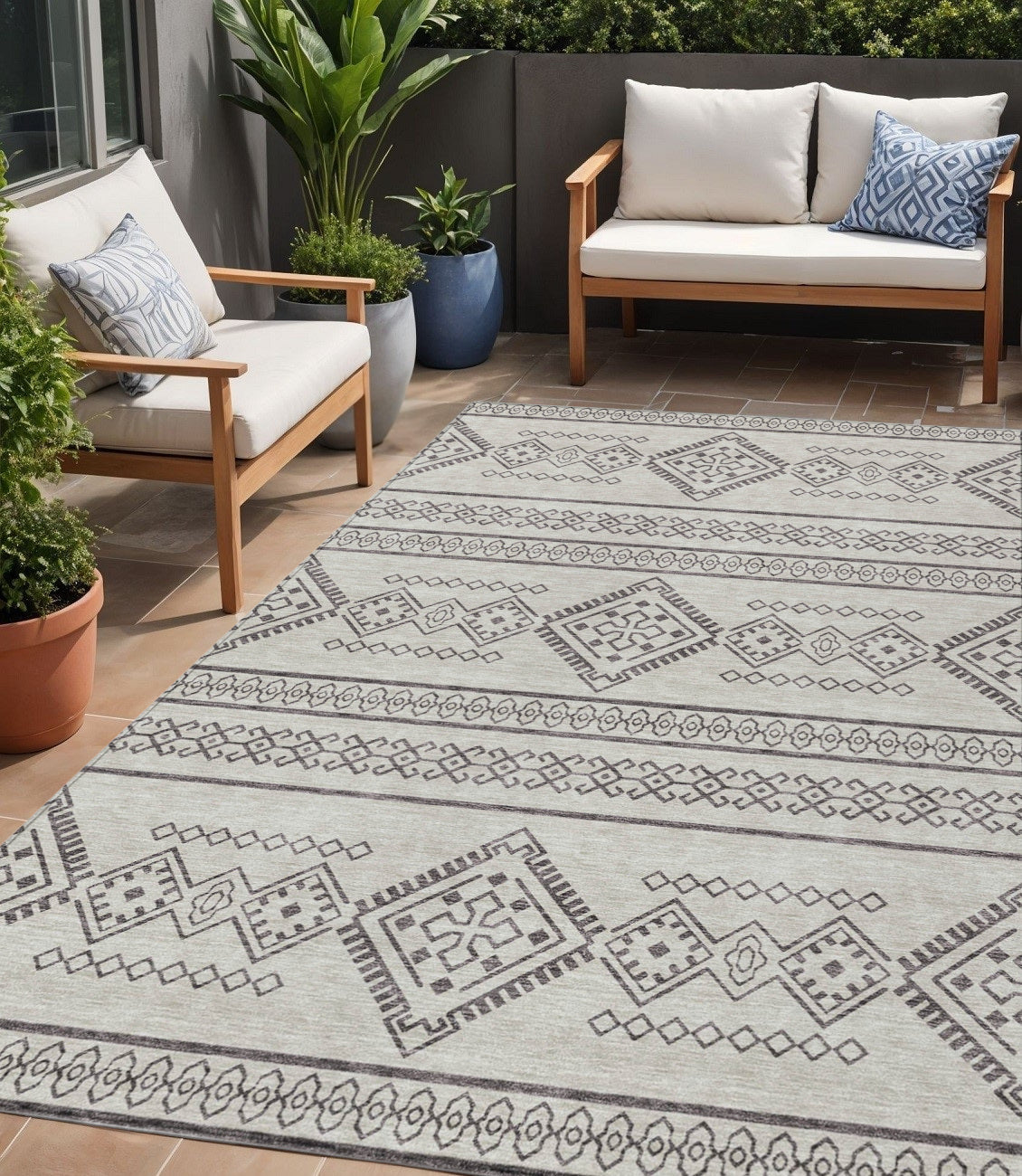 5 X 8 Beige And Brown Southwestern Washable Indoor Outdoor Area Rug