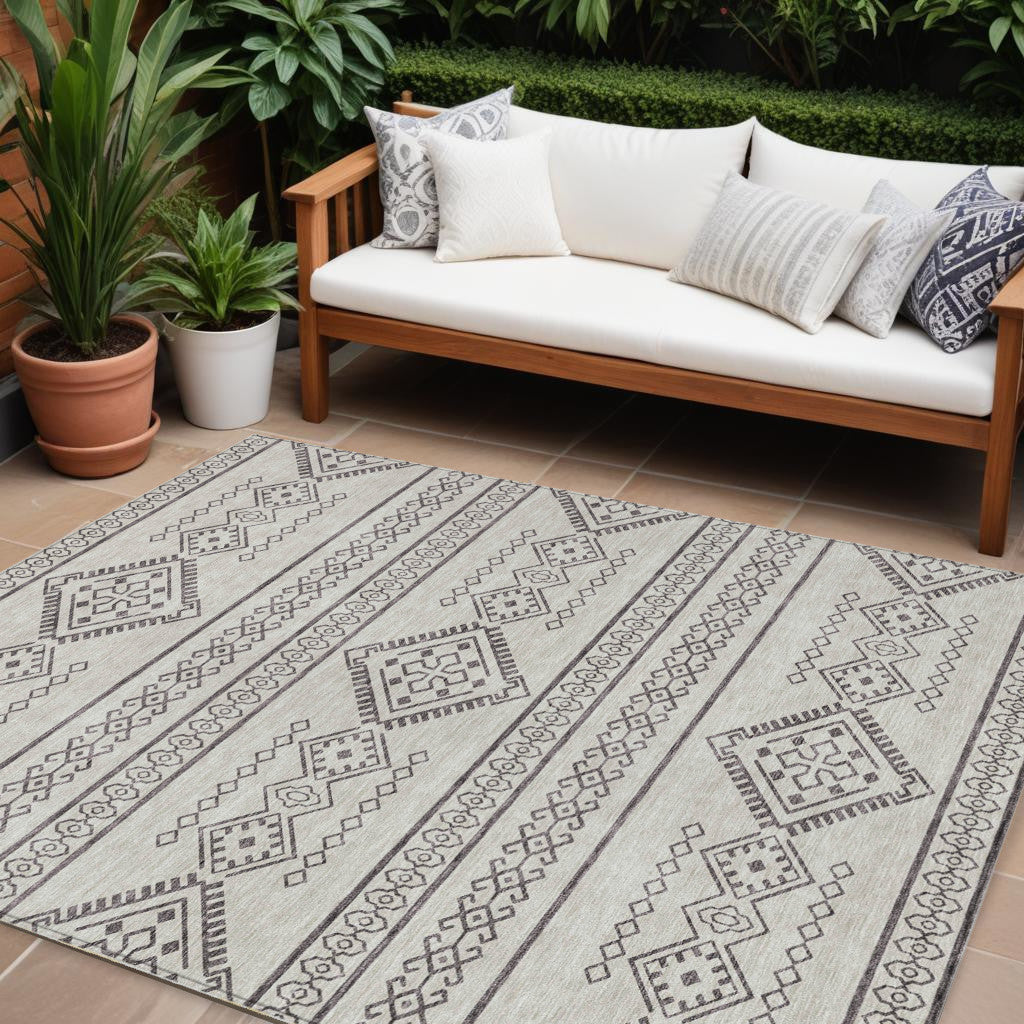 9 X 12 Beige And Brown Southwestern Washable Indoor Outdoor Area Rug