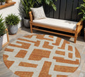 8 Terra Cotta And Gray Round Abstract Washable Indoor Outdoor Area Rug