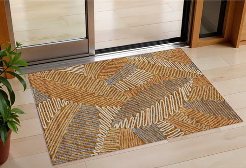 3 X 5 Orange Beige And Gray Floral Washable Indoor Outdoor Area Rug