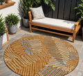 8 Orange Beige And Gray Round Floral Washable Indoor Outdoor Area Rug
