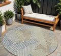 8 Taupe Gray And Beige Round Floral Washable Indoor Outdoor Area Rug