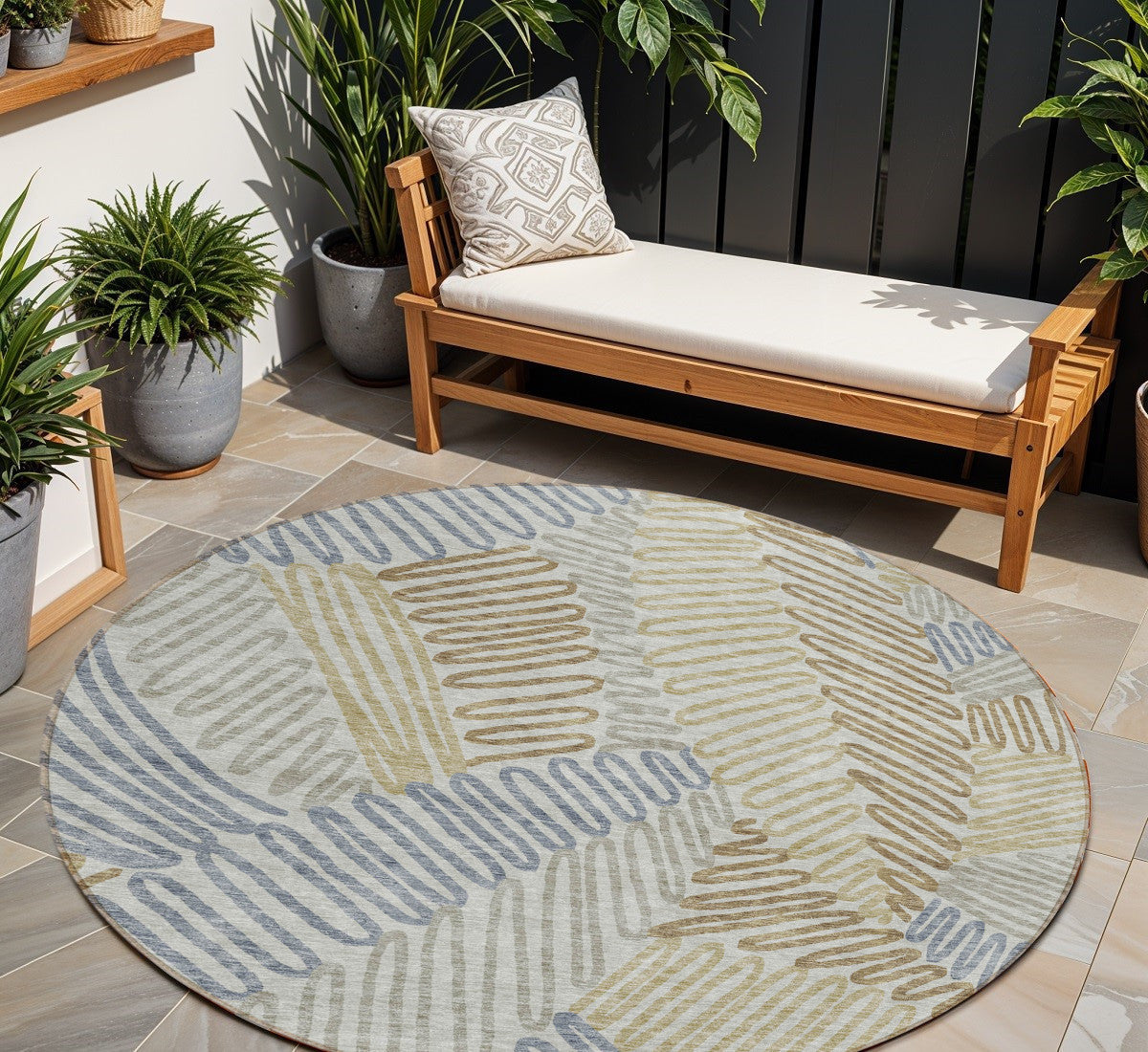 8 Taupe Gray And Beige Round Floral Washable Indoor Outdoor Area Rug