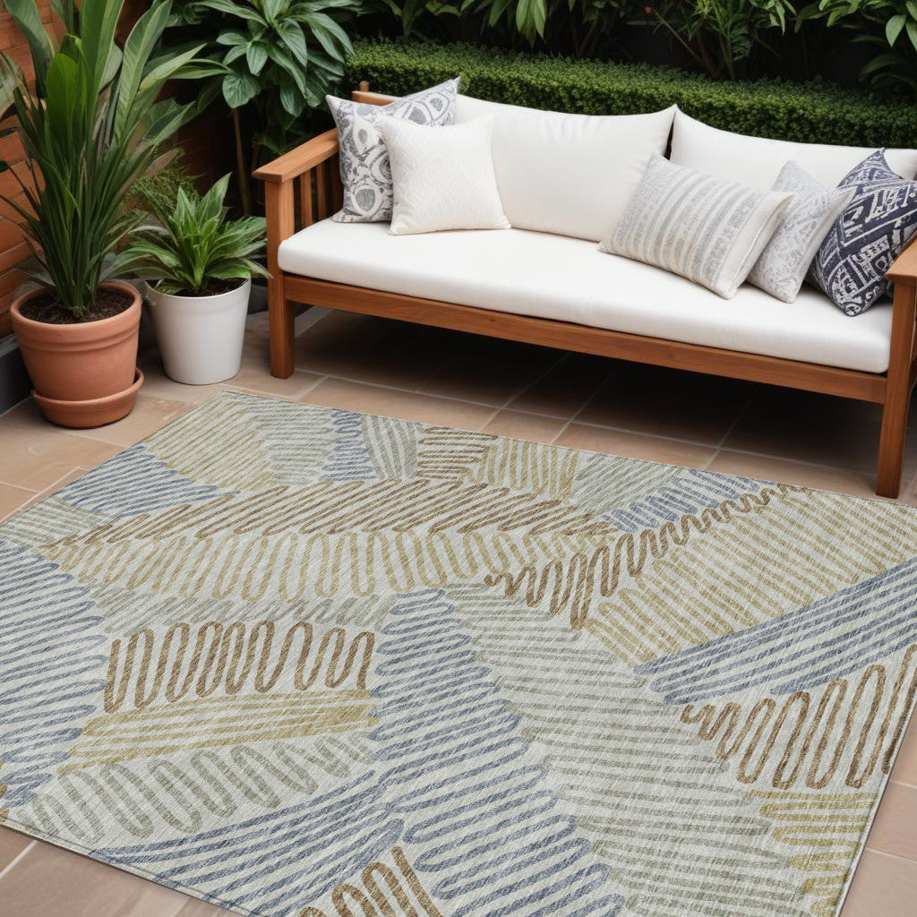 9 X 12 Taupe Gray And Beige Floral Washable Indoor Outdoor Area Rug