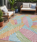 5 X 8 Blue Green And Pink Floral Washable Indoor Outdoor Area Rug