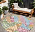 8 Blue Green And Pink Round Floral Washable Indoor Outdoor Area Rug