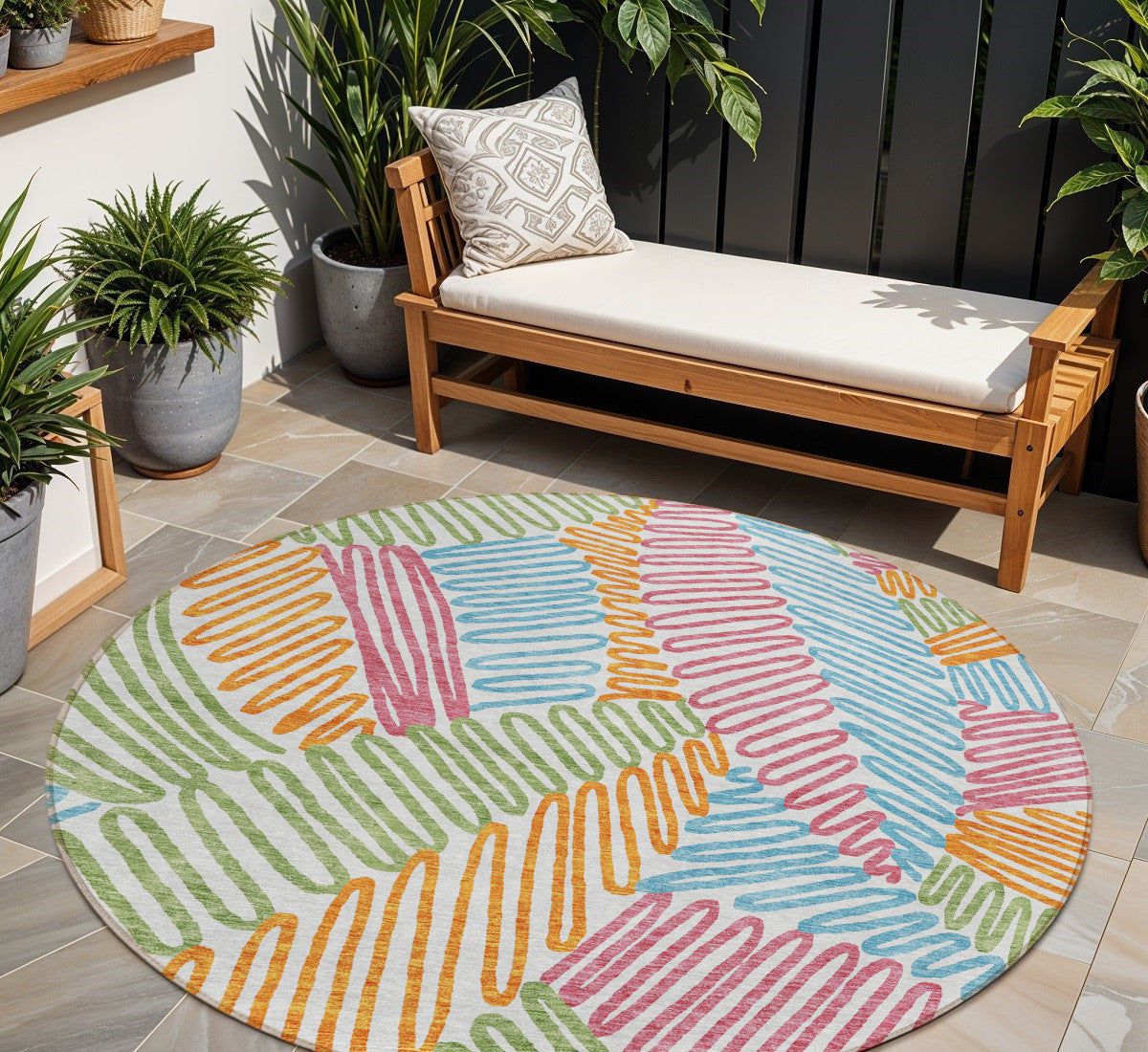 8 Blue Green And Pink Round Floral Washable Indoor Outdoor Area Rug