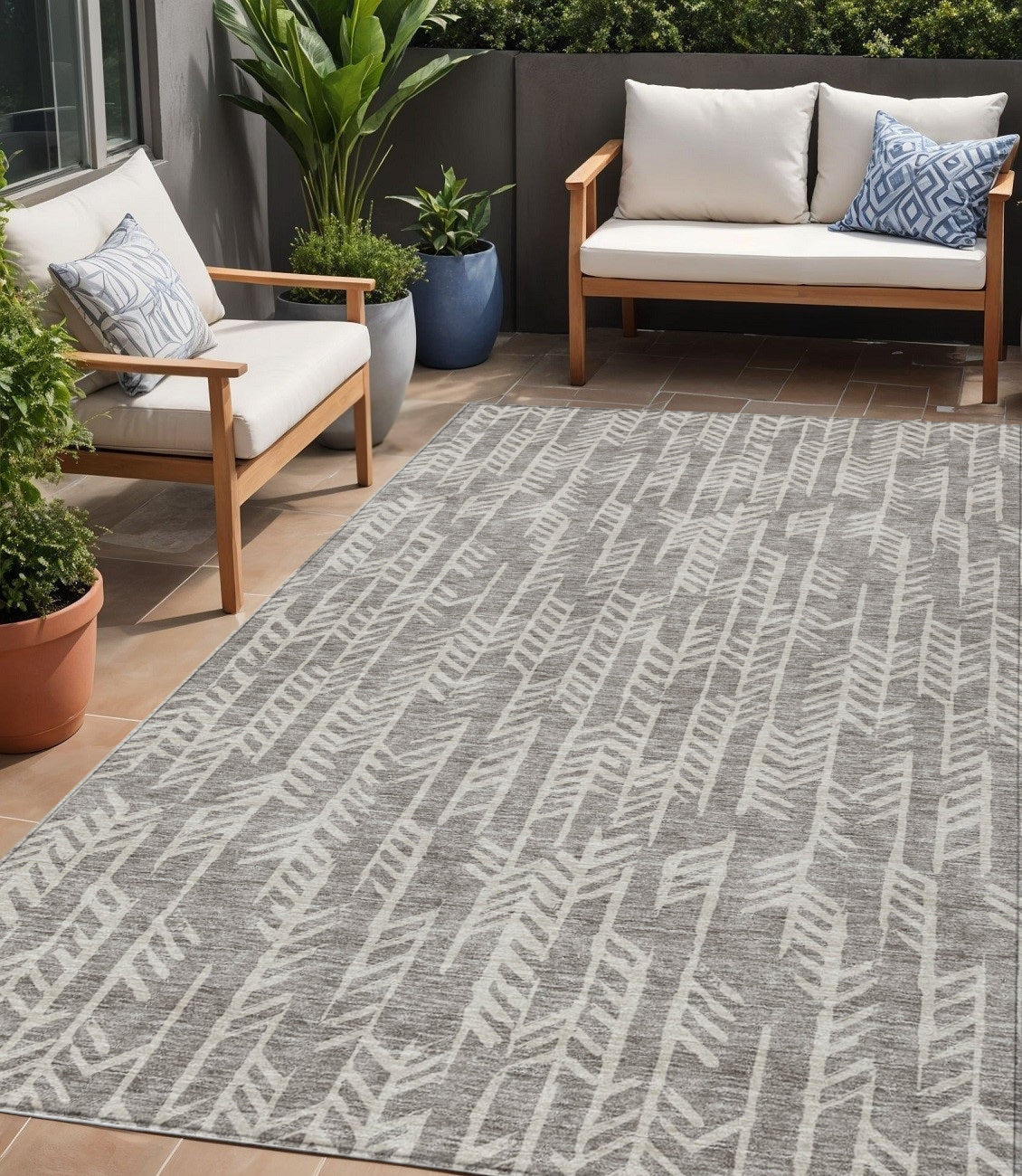 5 X 8 Taupe And Beige Tribal Washable Indoor Outdoor Area Rug