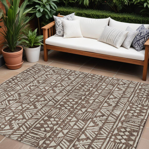 10 X 14 Brown And Beige Southwestern Washable Indoor Outdoor Area Rug