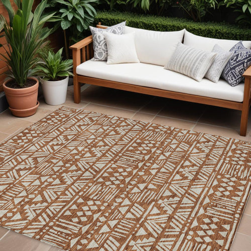 10 X 14 Terra Cotta And Beige Southwestern Washable Indoor Outdoor Area Rug