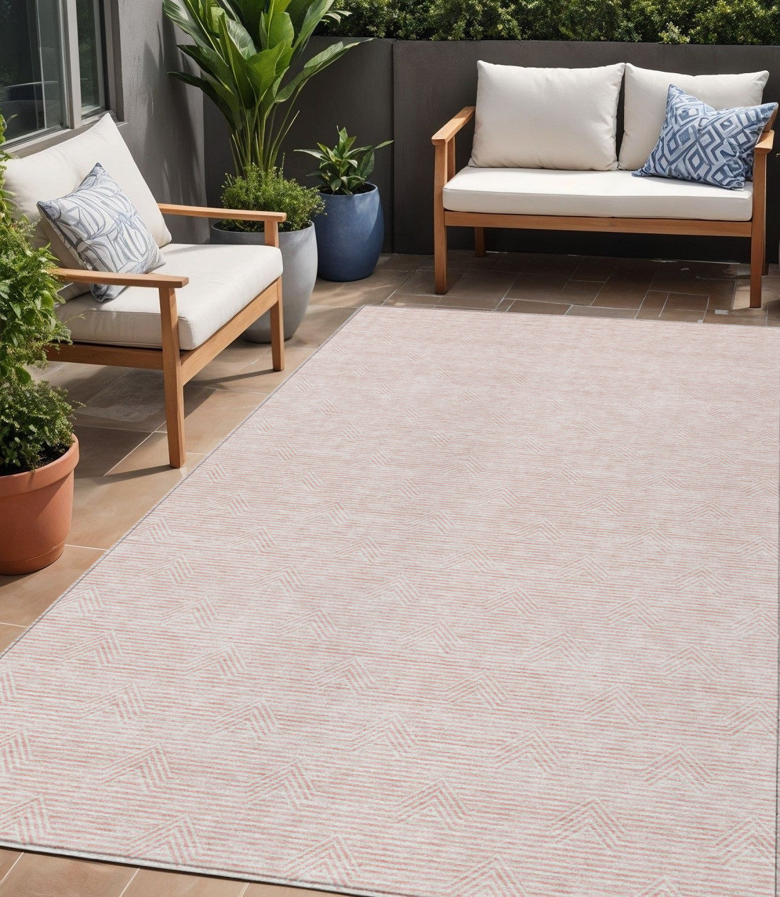 5 X 8 Pink And Gray Geometric Washable Indoor Outdoor Area Rug