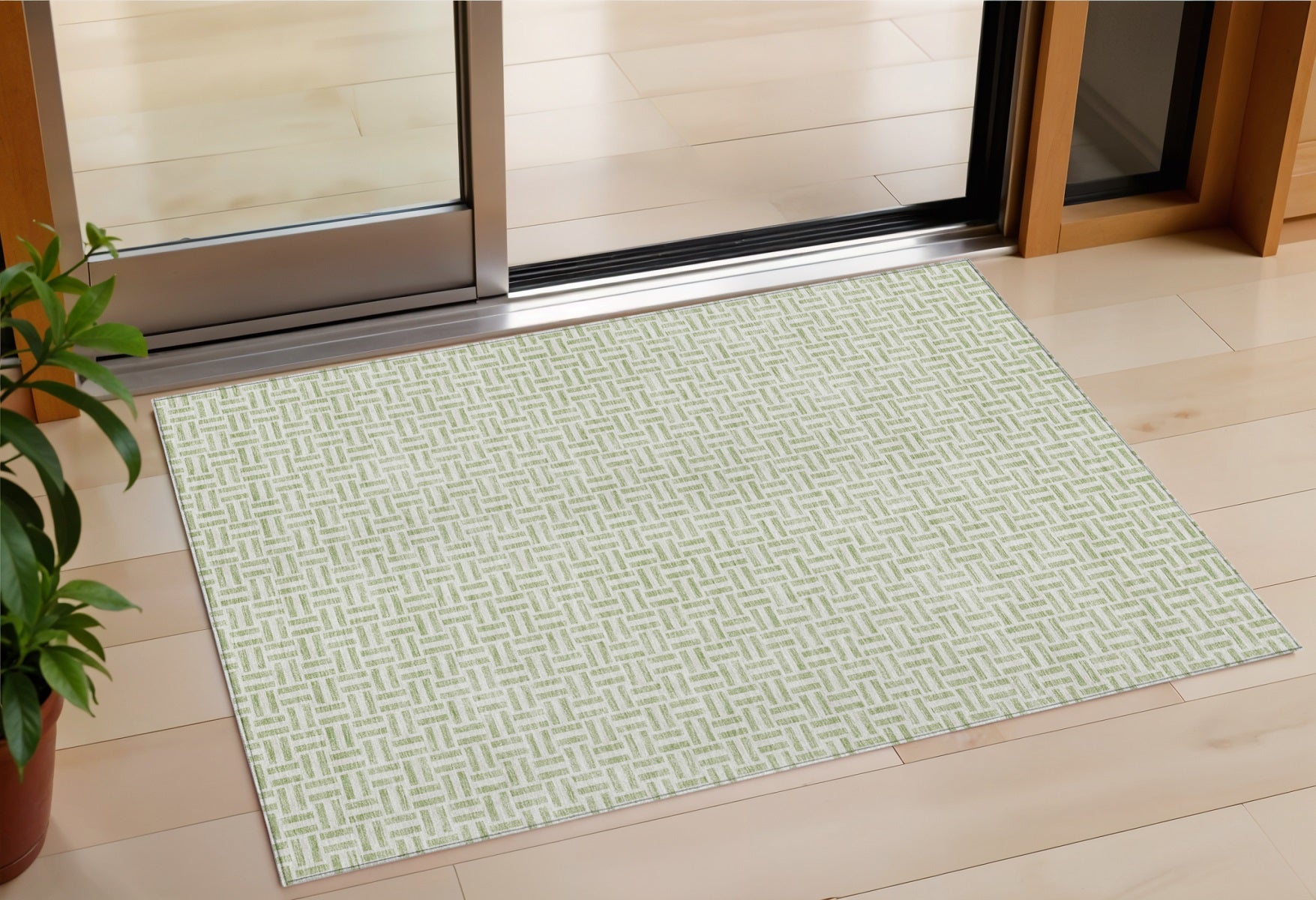3 X 5 Artichoke Green And Gray Geometric Washable Indoor Outdoor Area Rug