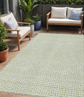 5 X 8 Artichoke Green And Gray Geometric Washable Indoor Outdoor Area Rug