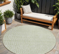 8 Artichoke Green And Gray Round Geometric Washable Indoor Outdoor Area Rug
