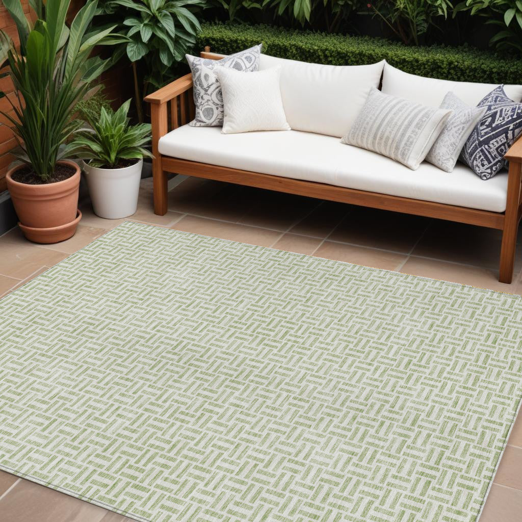 10 X 14 Artichoke Green And Gray Geometric Washable Indoor Outdoor Area Rug