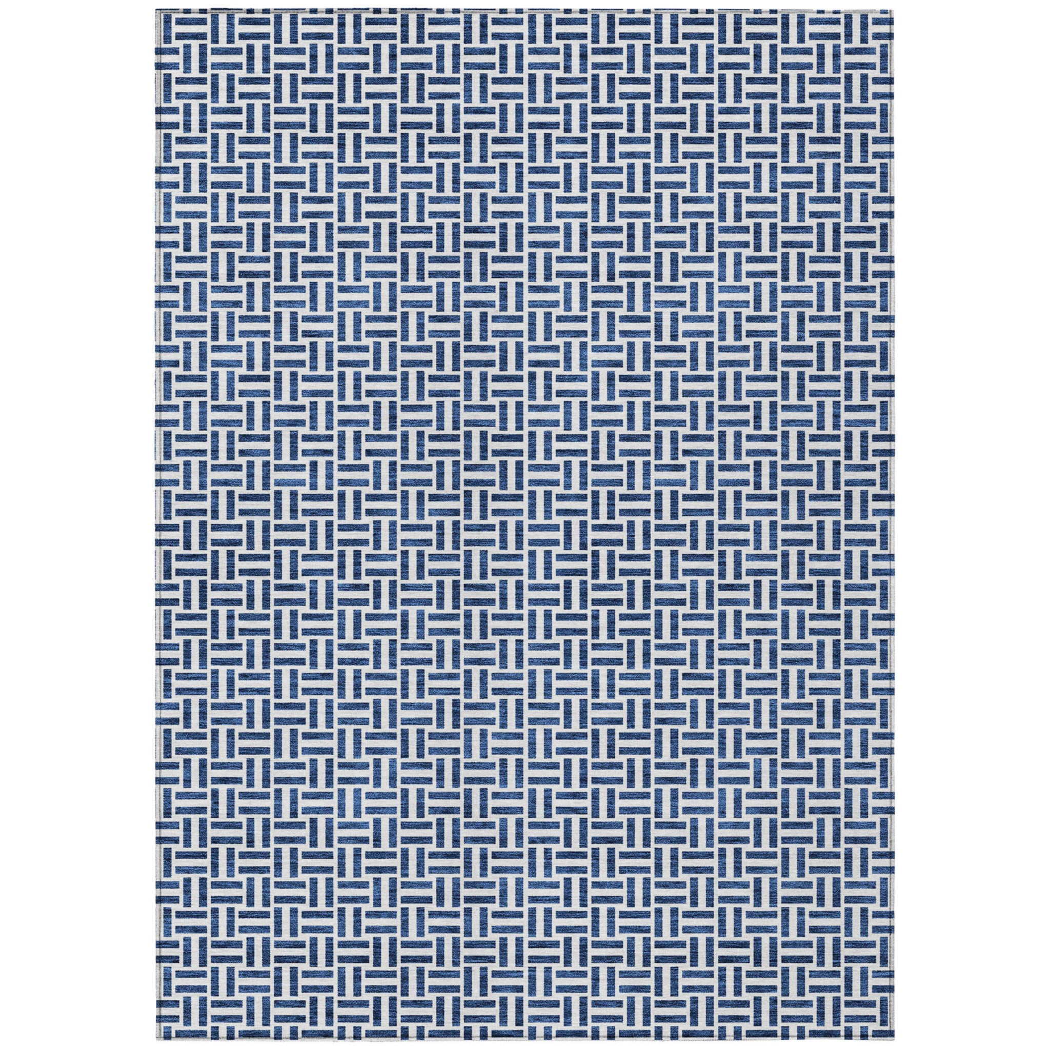 3 X 5 Navy Blue And Gray Geometric Washable Indoor Outdoor Area Rug