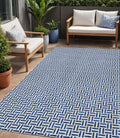 5 X 8 Navy Blue And Gray Geometric Washable Indoor Outdoor Area Rug