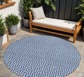 8 Navy Blue And Gray Round Geometric Washable Indoor Outdoor Area Rug