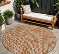 8 Copper And Beige Round Geometric Washable Indoor Outdoor Area Rug