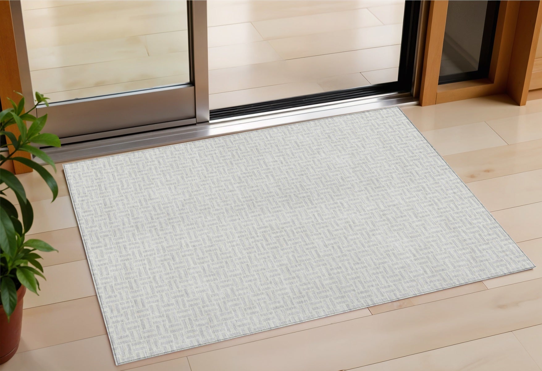3 X 5 Silver And Gray Geometric Washable Indoor Outdoor Area Rug