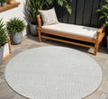 8 Silver And Gray Round Geometric Washable Indoor Outdoor Area Rug